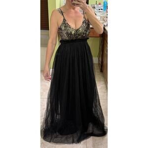 Dress Day Formal maxi tulle black gold glitter new medium